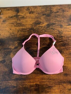 NWT PINK Victoria's Secret Light Pink T-Back Padded Bra with Rhinestone Accent